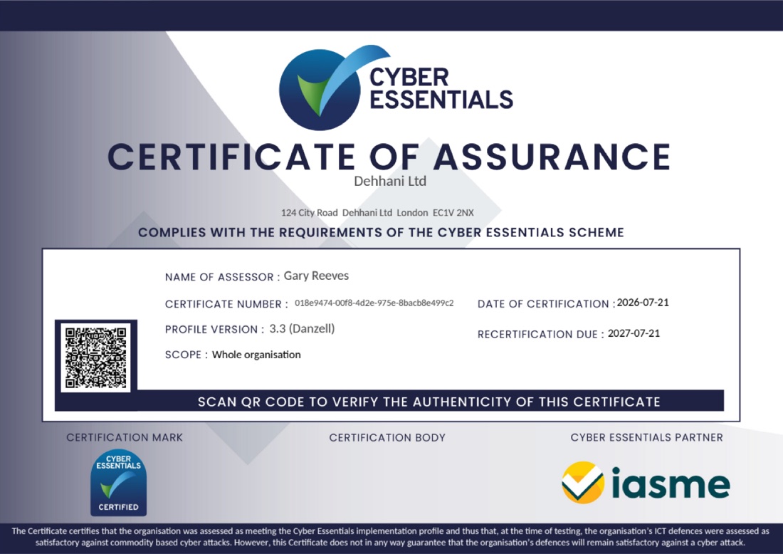 Preview of Dehhani Cyber Essentials Certificate of Assurance